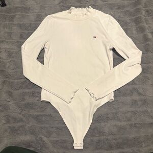 Tommy Hilfiger White Ribbed Long-Sleeve Bodysuit